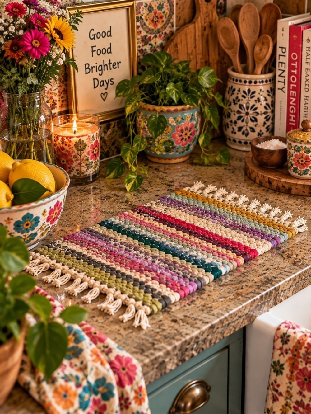 4/$15 Chindi Placemat Rag Mat Boho Eclectic Maximalist Cottagecore Table
